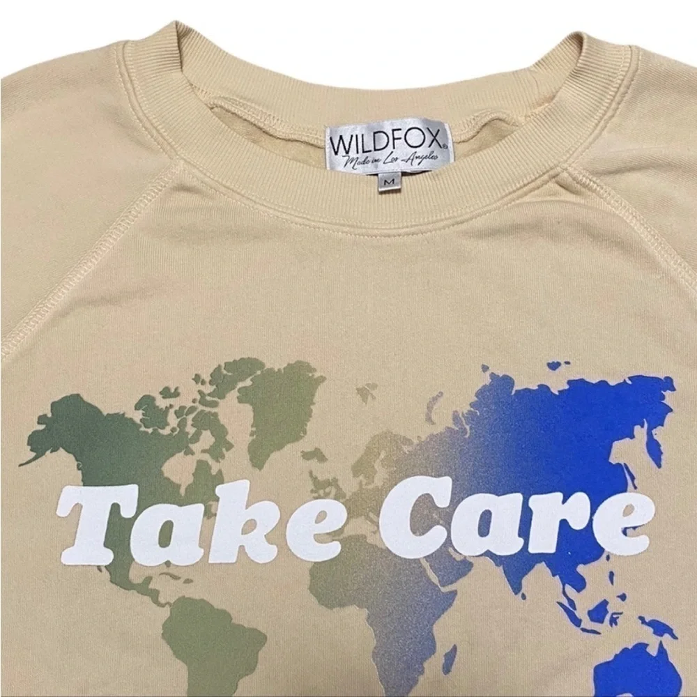 Wildfox | NWT Wheat Beige Take Care Sommers Crewneck Raglan Sweater Sweatshirt M - Picture 3 of 3